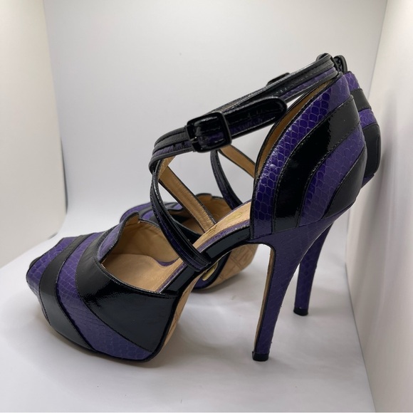 L.A.M.B. Women’s Black Purple Platform Leather Peep Toe Strappy Heels Size 6 - Picture 5 of 14